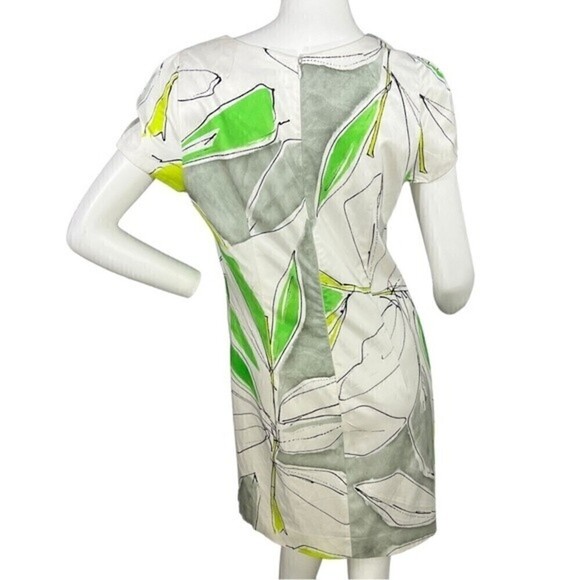 Milly Floral Graphic White Gray Green Cap Sleeve Sheath Dress Size 6 - Picture 5 of 12